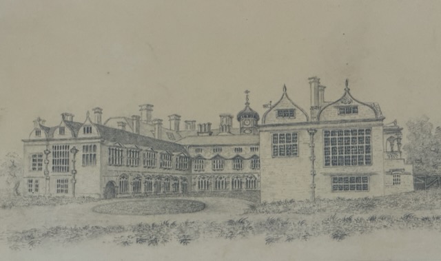 Pencil drawing of an old estate