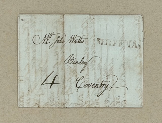 Old letter addressed to Mr. John Watts in Binley, Coventry